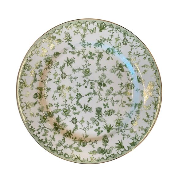 Grace Teaware Porcelain Dinner Plates 10.5" Green & White Floral Set of 4 New - Picture 1 of 13